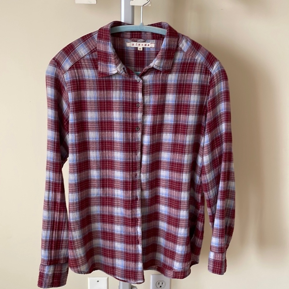 Xirena oversized cotton plaid button down shirt, size XS